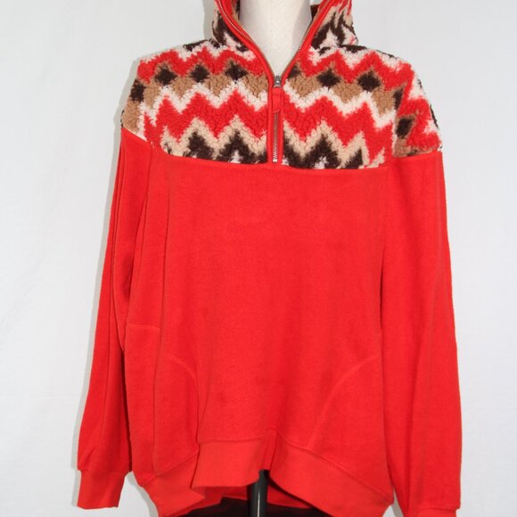 Aerie Oversized Hometown Holiday Red Sherpa Sweatshirt Pockets Size Small Cozy - Picture 2 of 8